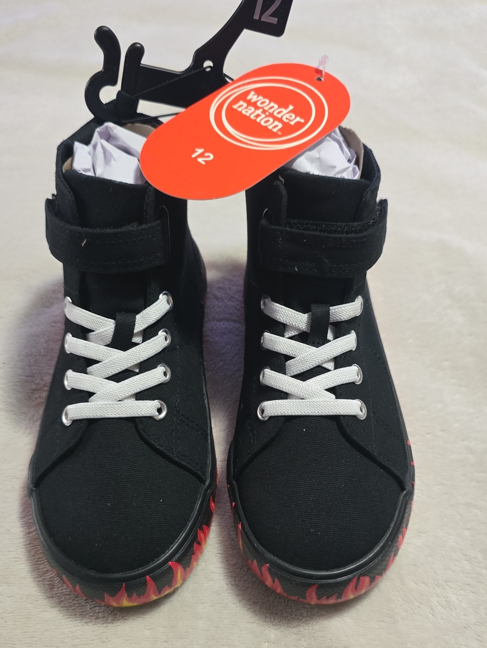 wonder nation Black High-Top Sneakers with White Laces and Flame-Trim Sole